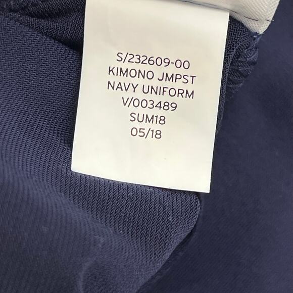 Gap Navy Blue Kimono Short Sleeve Split V-Neck One Piece Mid Calf Jumpsuit SM - Picture 5 of 9